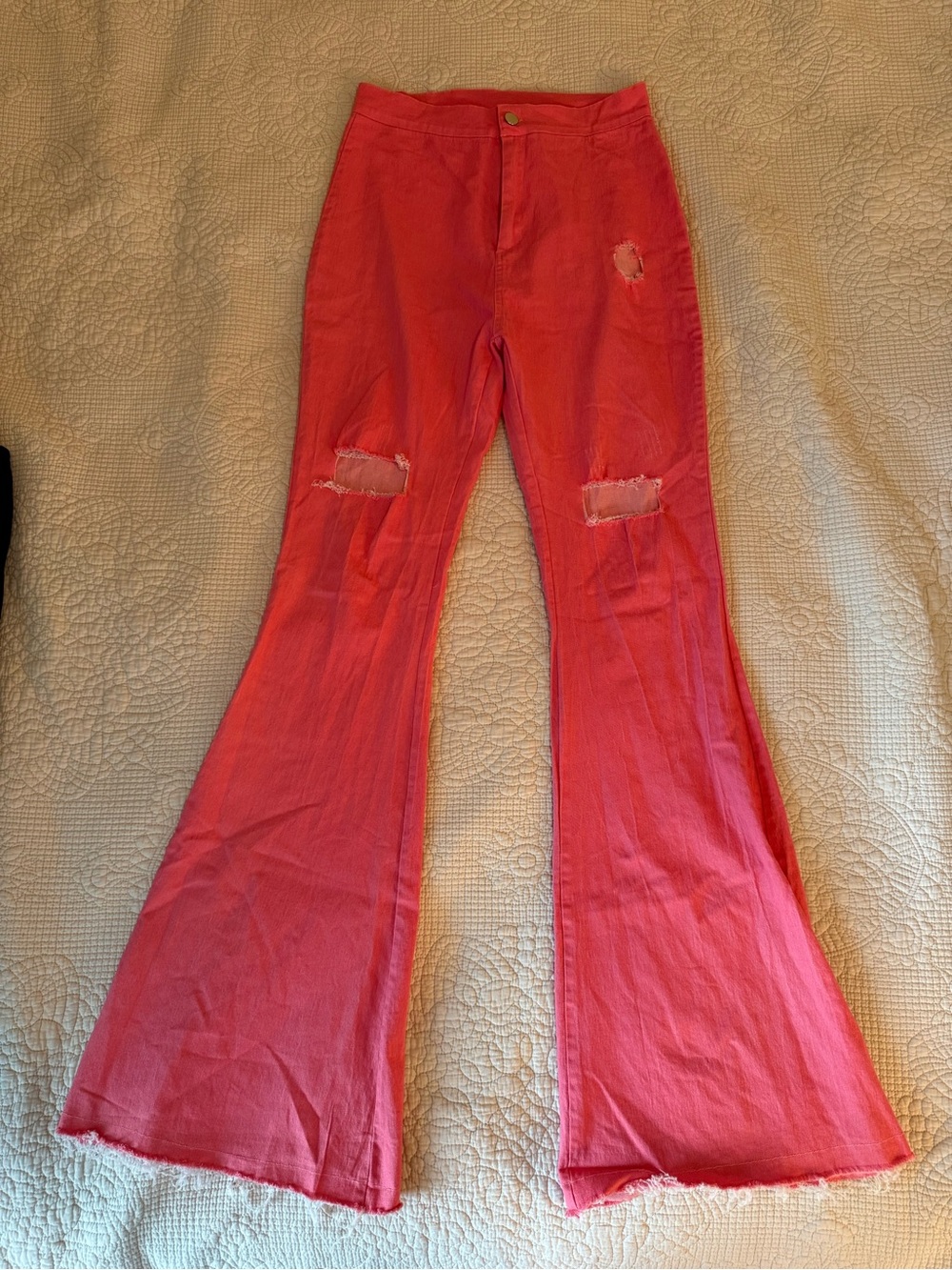 Women’s High-Rise Flared Ripped Jeans — Red